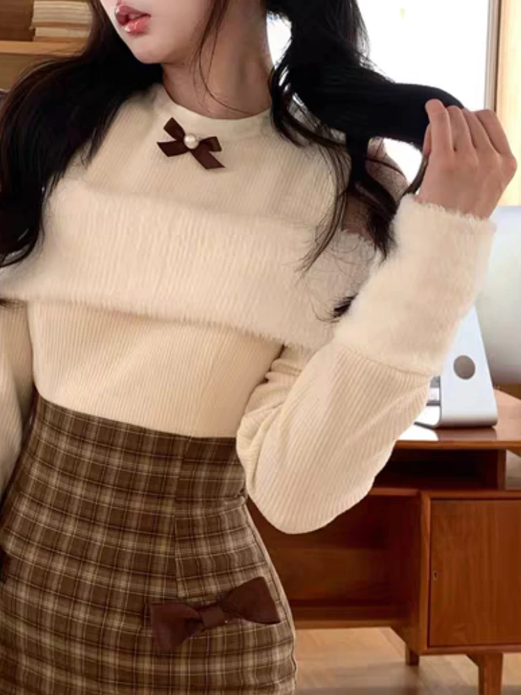 겨울 일본식 니트 스위트 패치워크 드레스 여성 귀여운 브라운 빈티지 체크무늬 파티 드레스 신상 하라주쿠 스타일 시크 의류 2025