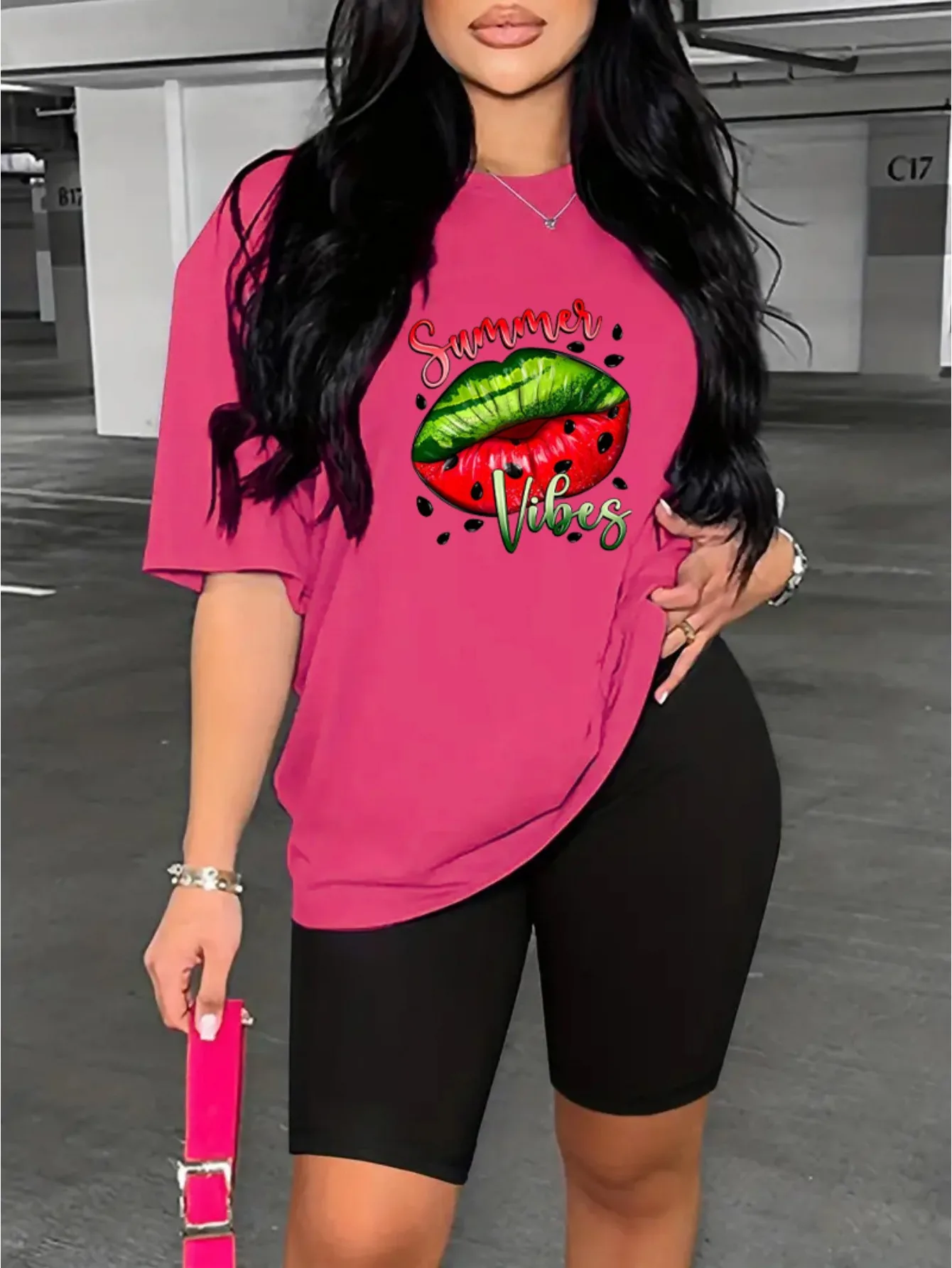

Watermelon flavored lips Print Women T Shirts Two Piece Set Fashion Hip Hop Short Sets Breathable Soft Summer T-Shirt Shorts