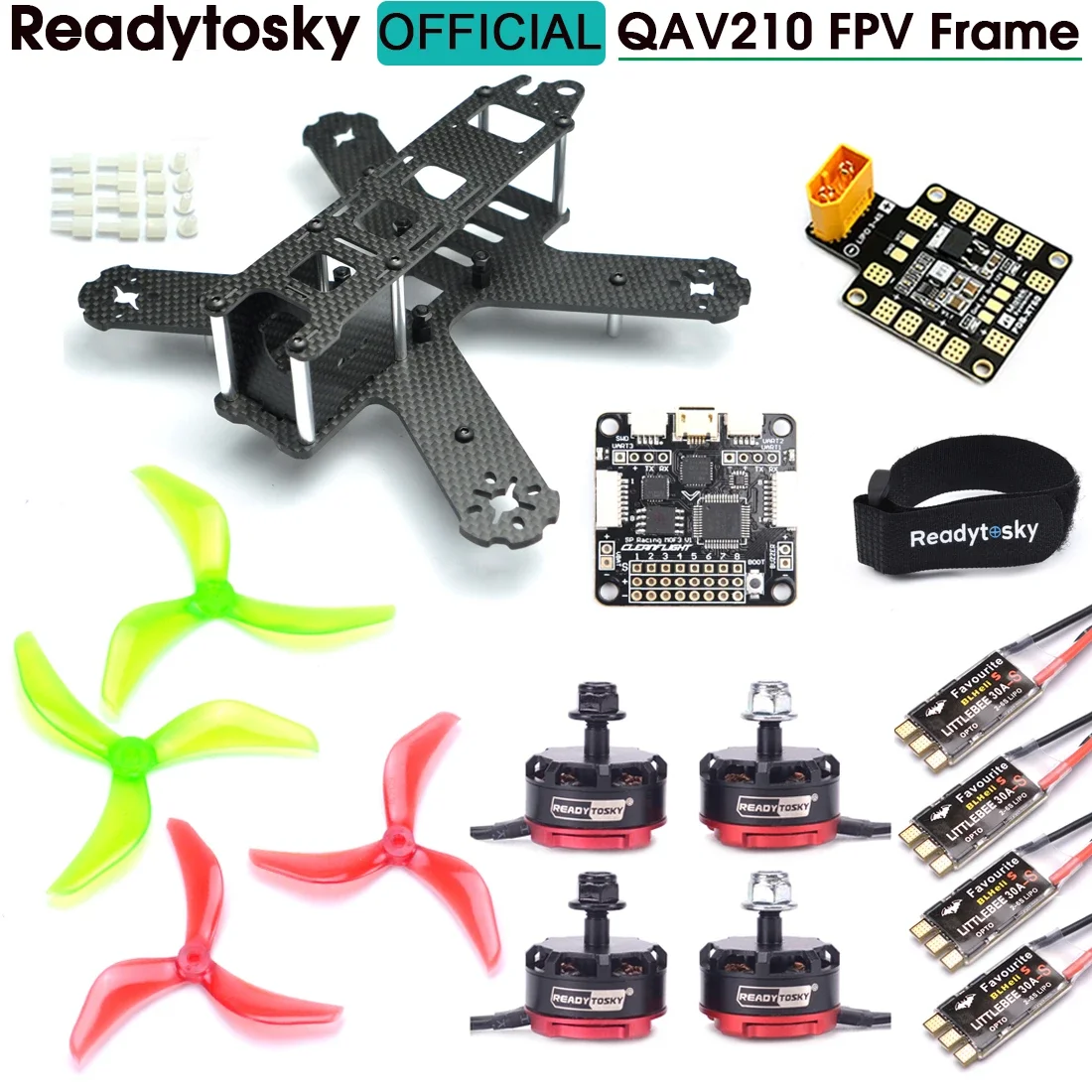 QAV210 / ZMR250 QAV250 250mm 5INCH Carbon Fiber Frame 2205 2300KV Motor 30A BLHeli_S Spring ESC F3 ACRO Flight Control Kit Drone