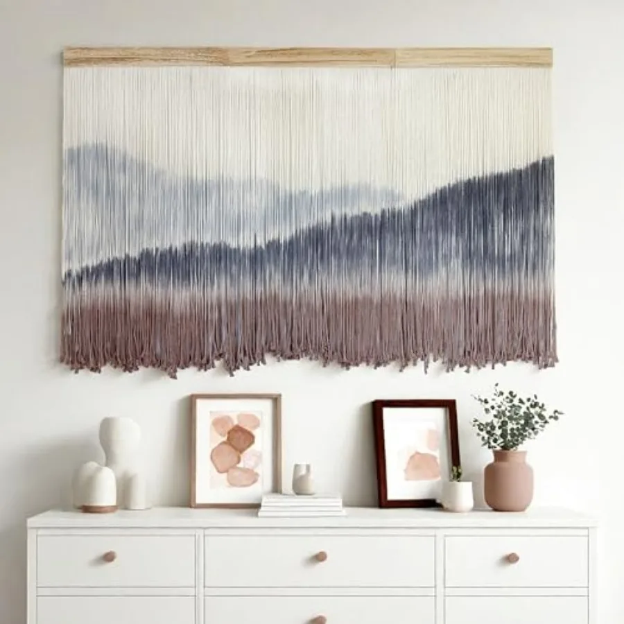 

Macrame Wall Hanging, Extra Large Mountain Dip-Dye Handmade Cotton Tapestry 59.06" x 38.19", Oversized Boho Wall Décor for Livi