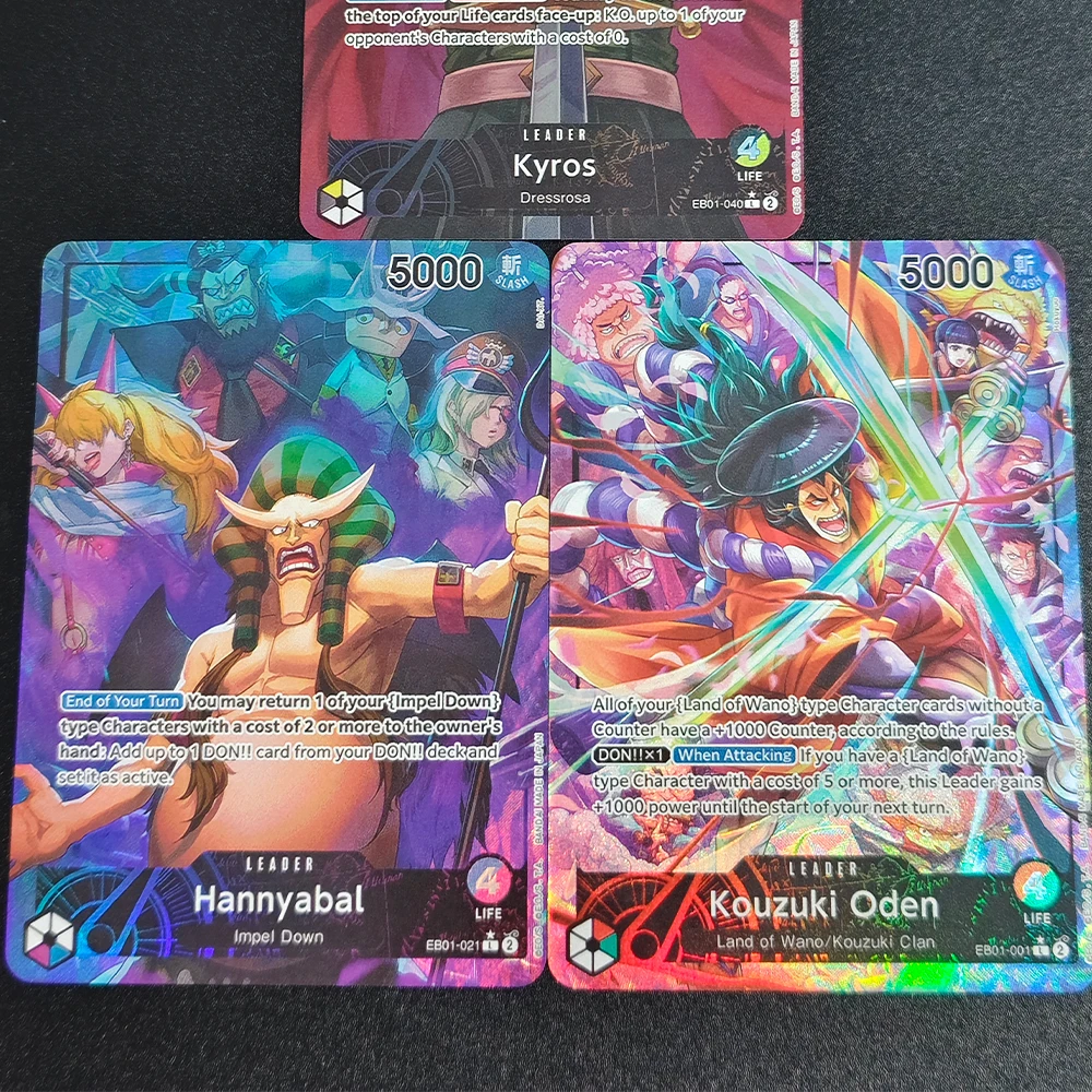 

Anime OPCG Collection Card Leader Kyros Hannyabal Kouzuki Oden EB01-001 EB01-021 EB01-040 English Refractive Color Flash Toy