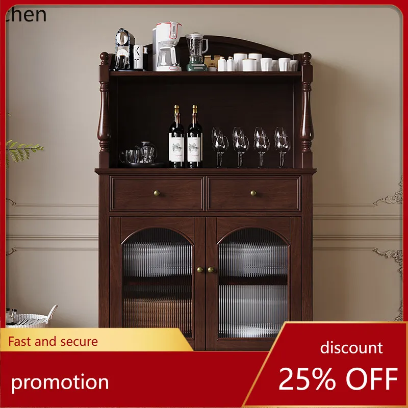 

HT Solid Wood Sideboard Cabinet Retro Small Apartment Kitchen Storage Cabinet Arch Wine Cabinet Integrated Wall-Mounted