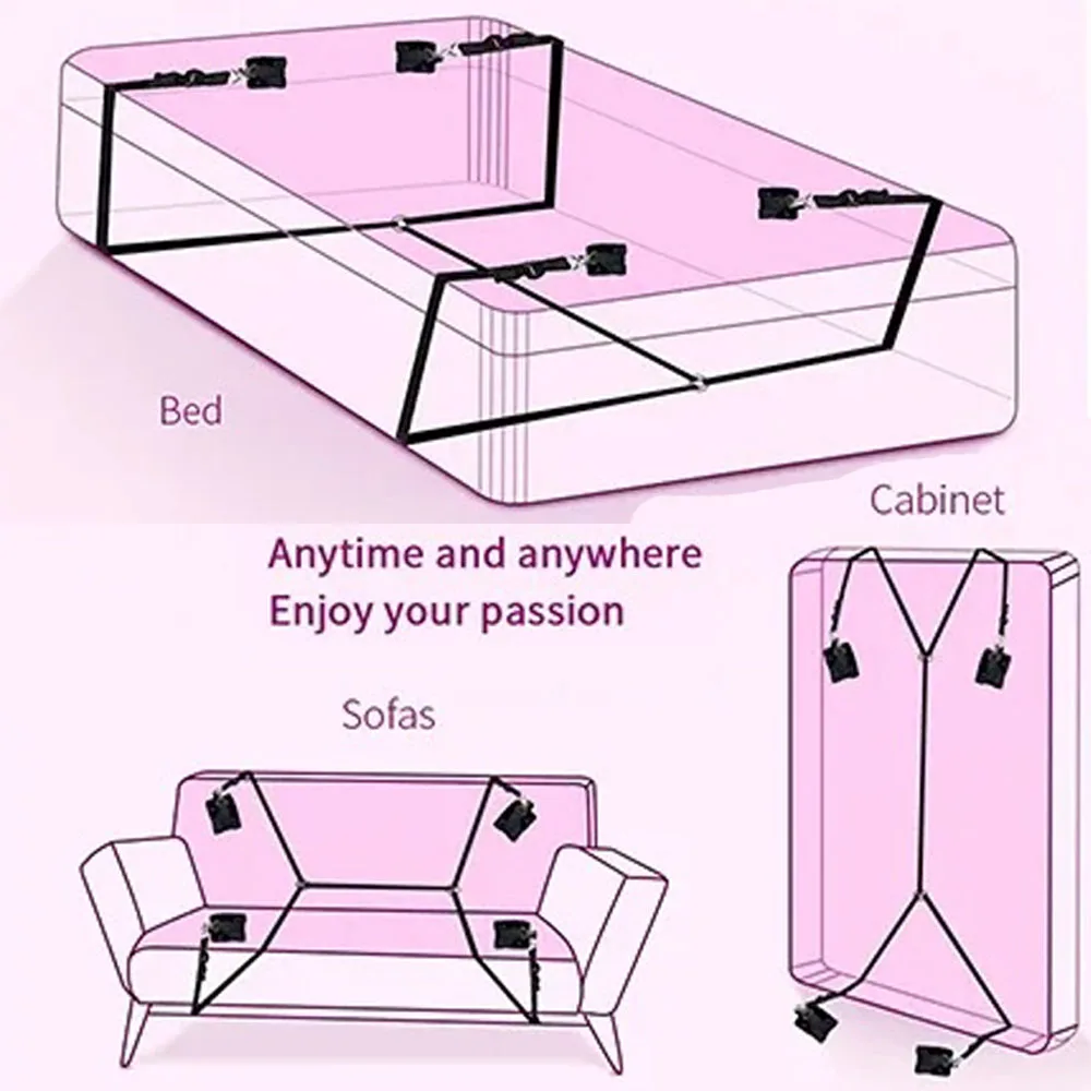 زوجين السرير ألعاب الجنس حزام نظام BDSM السرير ضبط النفس آلة الجنس الإناث تكبيل الكاحل الأصفاد مفتوحة الساق الأشرطة ايبليندر لعبة الجنس #5