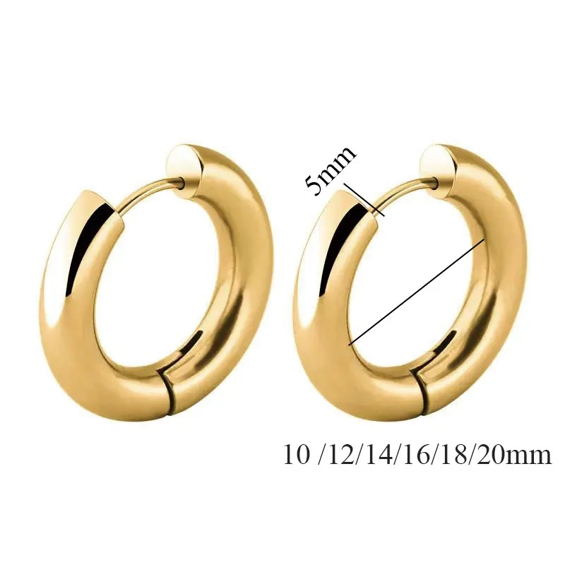 Wholesale Jewelry -- 5 mm Titanium steel Women Men's Smooth Hoop Earrings Jewelry 10mm / 12mm / 14mm / 16mm / 18mm / 20mm - view 6
