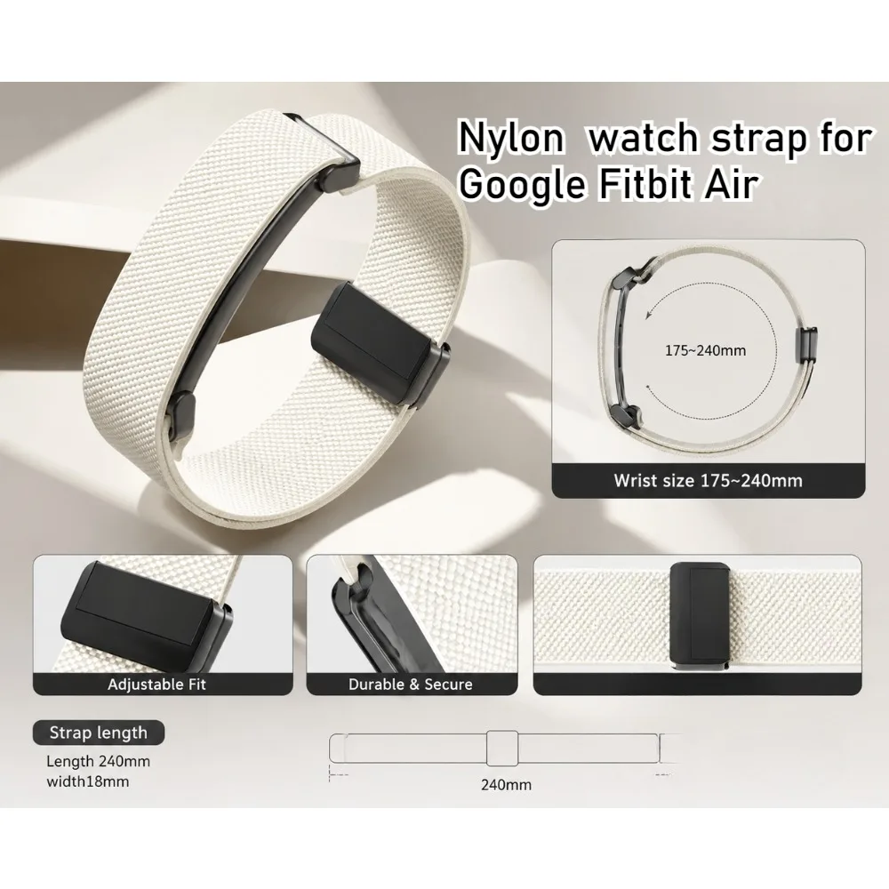 Nylon-Magnet-Uhrenarmband für Google Fitbit Air, leichtes, atmungsaktives, vielseitig einsetzbares Ersatzarmband für Google Fitbit Air