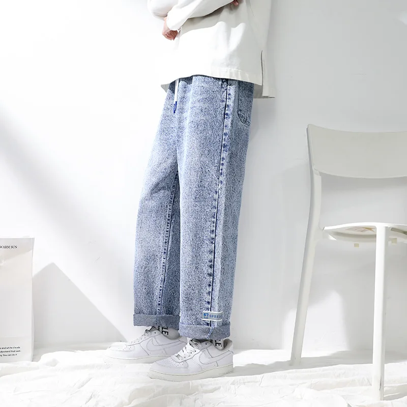 2022 Men Clothing Wide Jeans Straight Loose Men's Denim Pants Oversized Snow Washed Man Trousers Black Blue Plus Size M-8XL