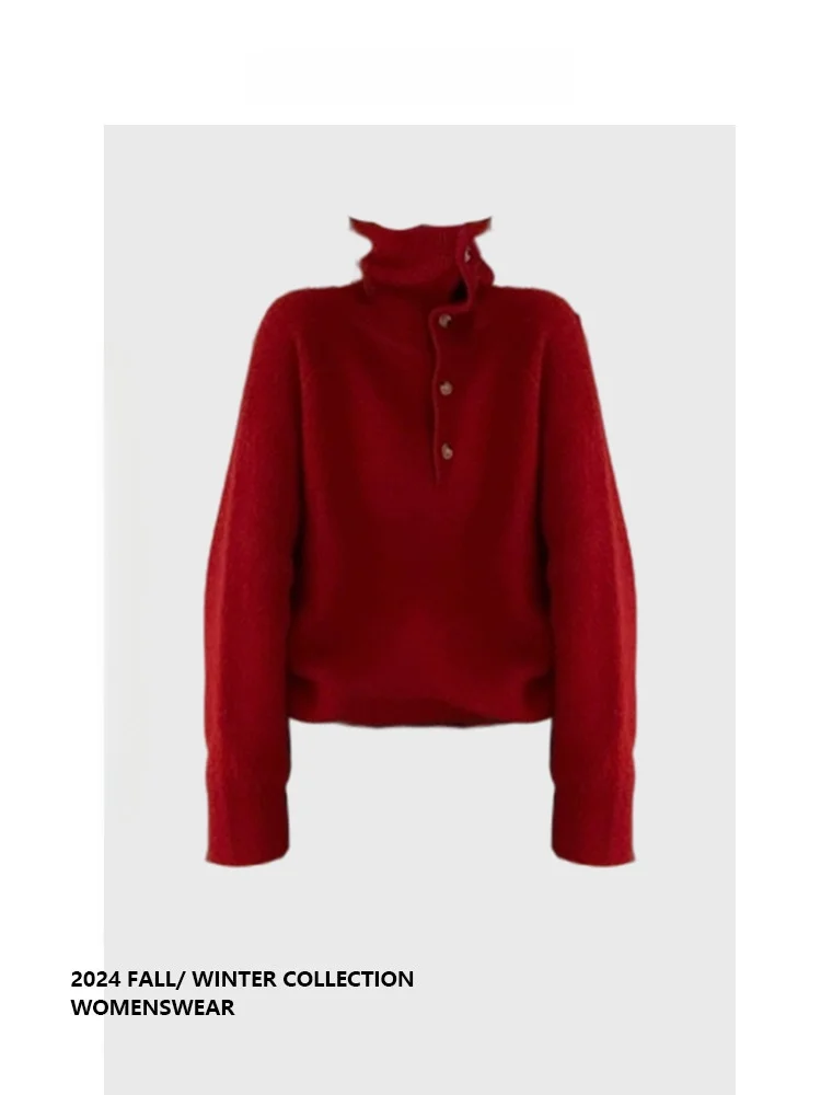 

Женский вязаный свитер Forever 2 красного цвета, повседневный, с пуговицами, зимний, свободный, универсальный, однотонный, приталенный крой, цельный.