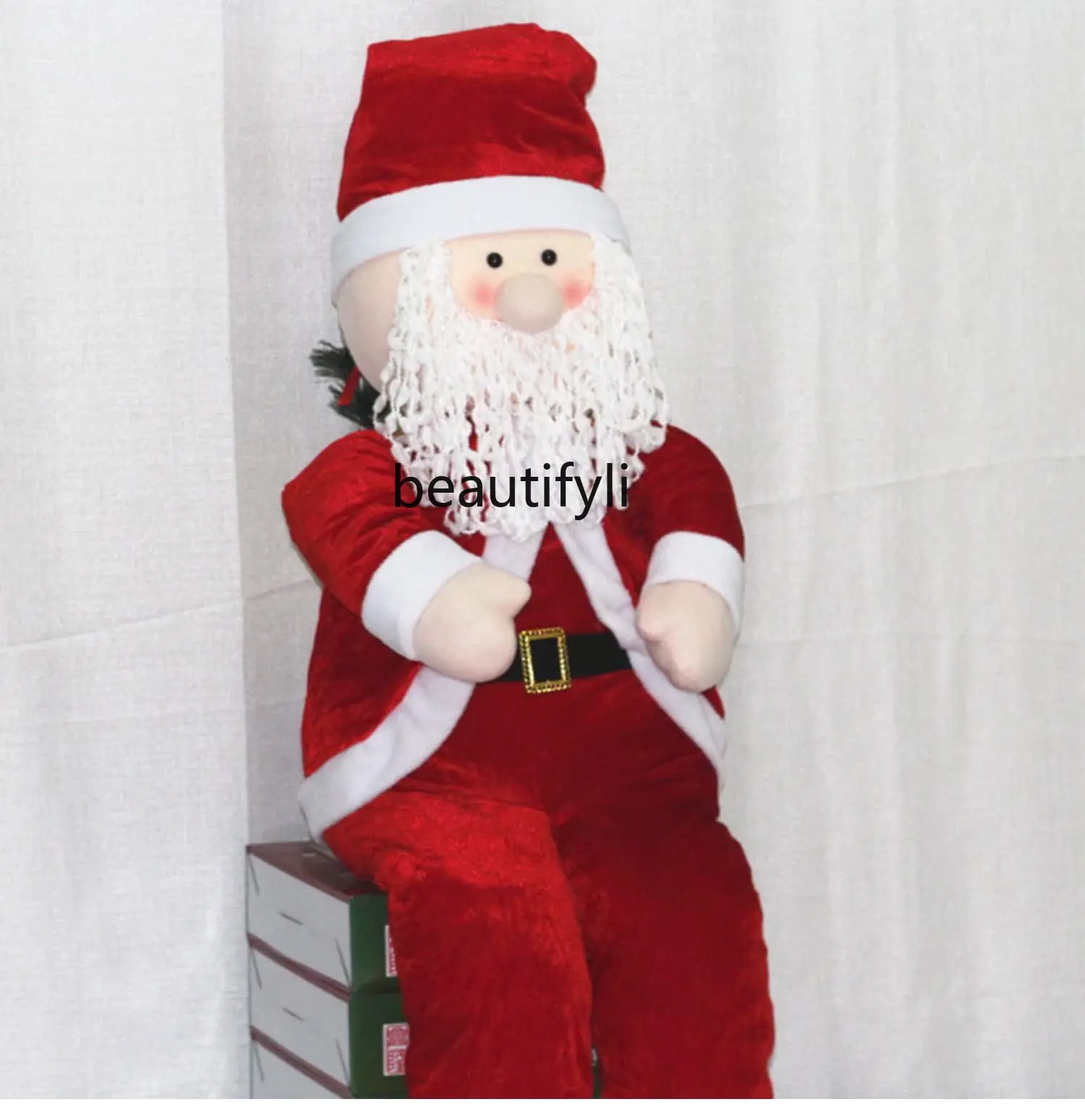 Christmas decorations, Santa Claus sitting, ornaments deer pull cart bar mall window supplies