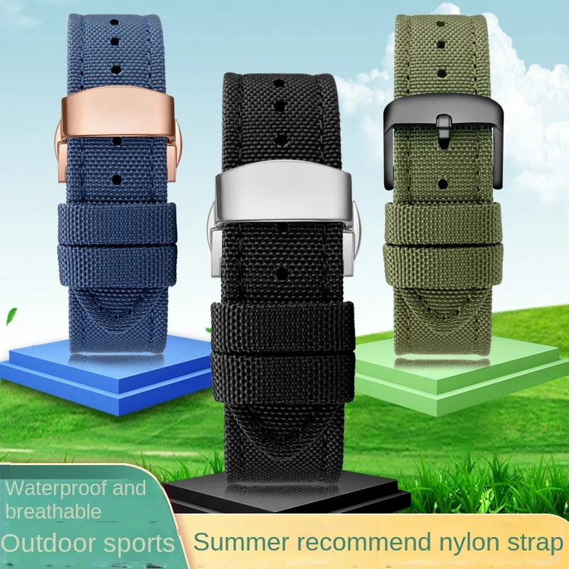 

High quality Nylon 18-24mm strap for Longines Seagull Seiko No 5 Huawei GT 2/3 Band canvas cowhide bottom universal watch chain