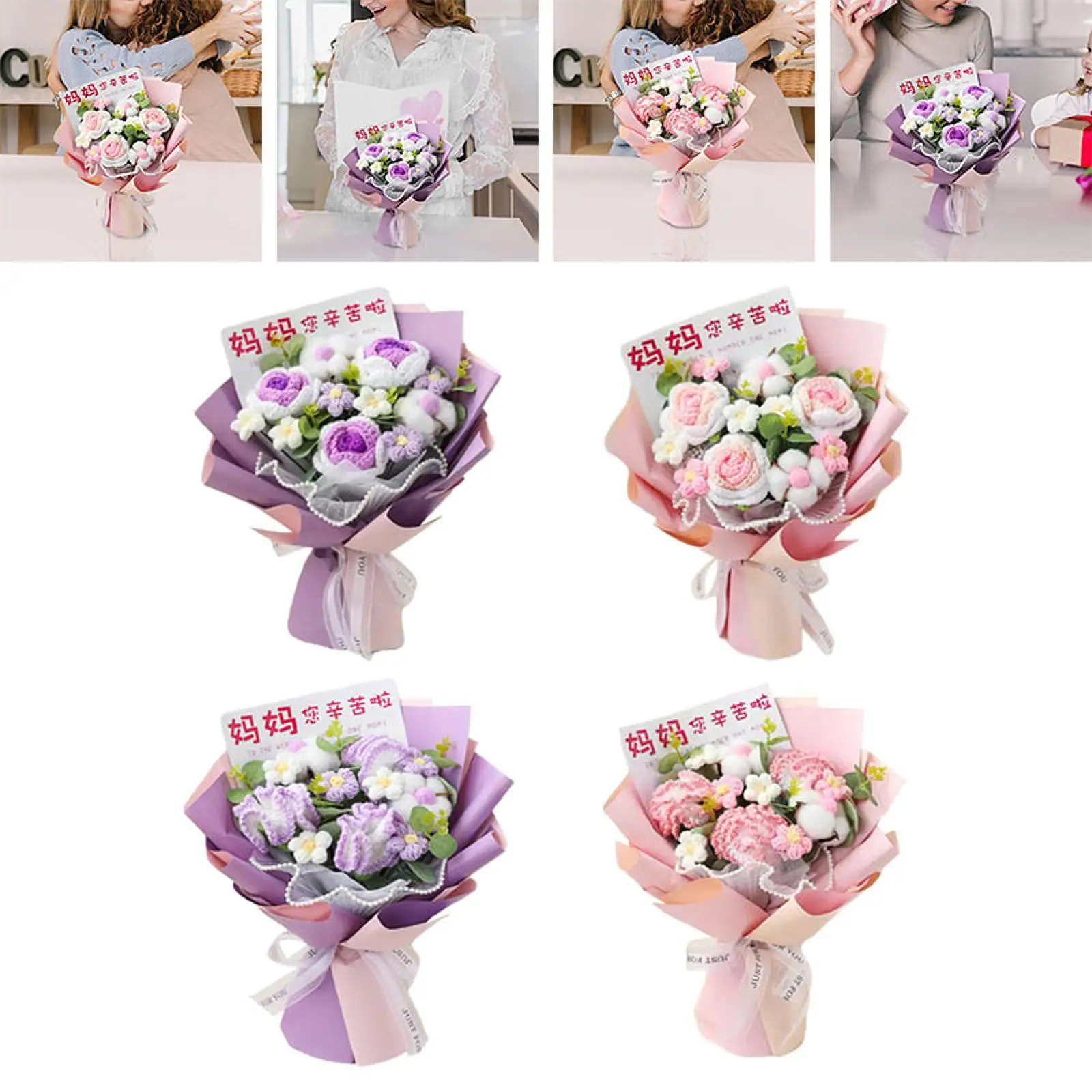 Crochet Flowers Bouquet Mother's Day Gift 35x27cm Table Ornament Home Decoration for Floral Arrangements Lightweight Versatile image 4
