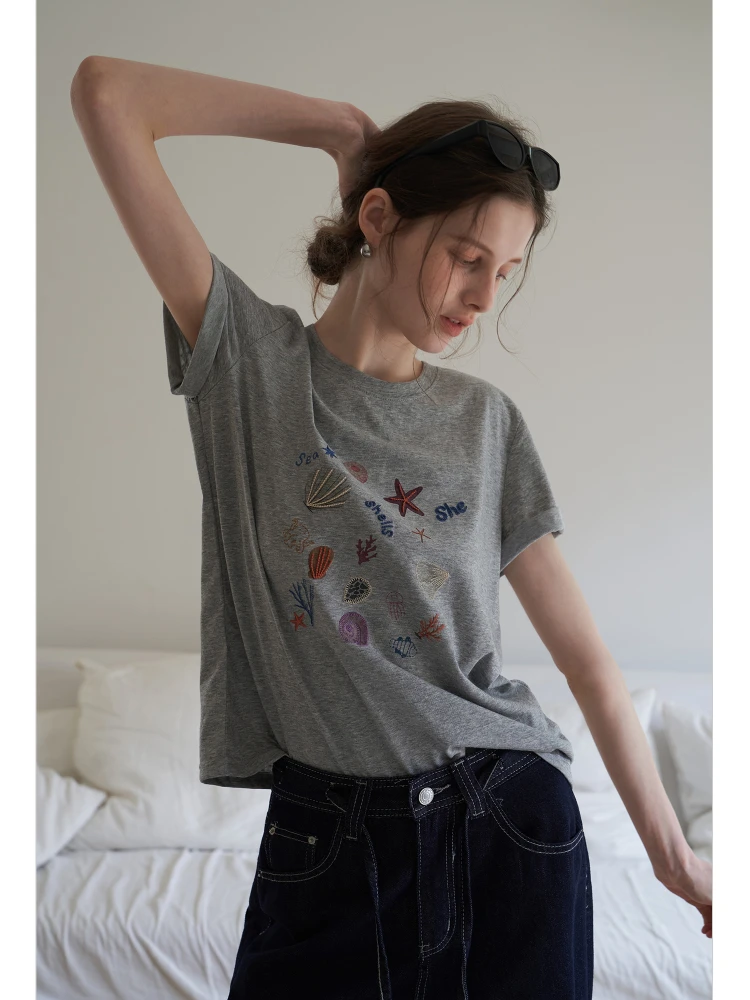 

Летняя женская футболка EGGKA с принтом Starfish, круглым вырезом и коротким рукавом, свободного кроя, повседневная, универсальная, для ежедневной носки, с эффектом стройности