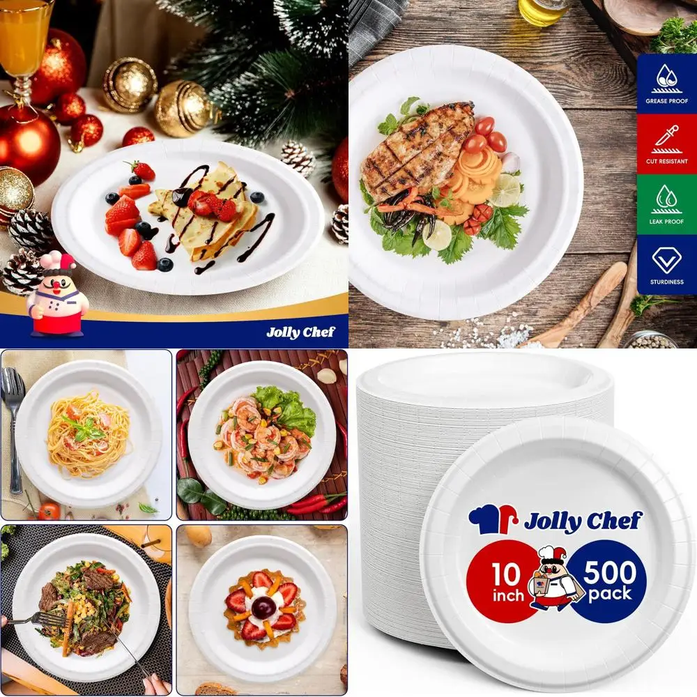 

500-Count 10 Heavy-Duty Disposable Paper Plates, Leak & Cut Resistant, Safe for Microwave, Ideal for Thanksgiving or Daily Use
