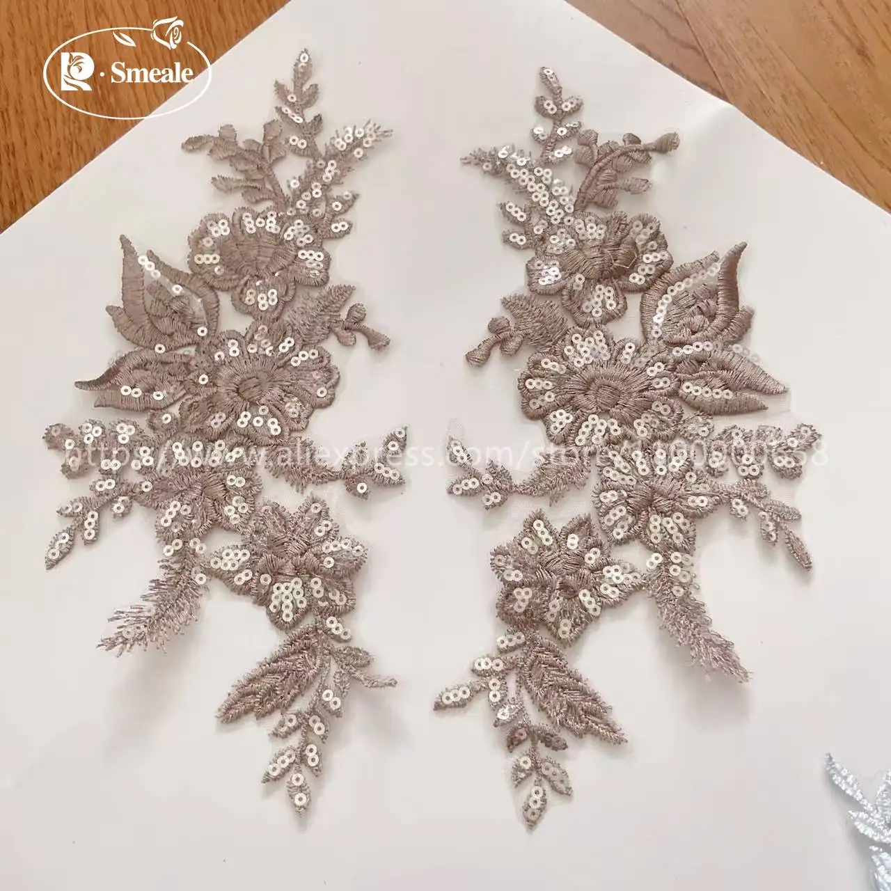 10 Stück = 5 Paare. 30*14 cm. Hochzeitskleid, Hochzeitsschuhe, Kopfschmuck, DIY-Nähzubehör. Glänzende Pailletten, verspiegelte Blumen – Detail 11