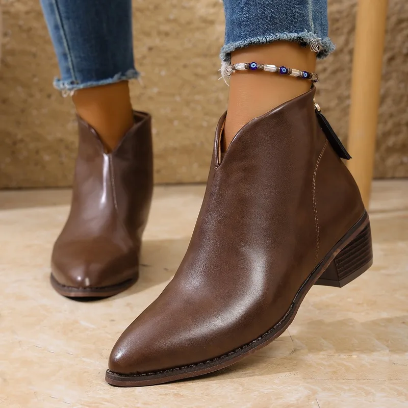 2025 جديد الخريف النساء الأحذية جلد طبيعي النساء أحذية أشار تو حذاء من الجلد أحذية السيدات الحديثة تشيلسي الأحذية الغربية
