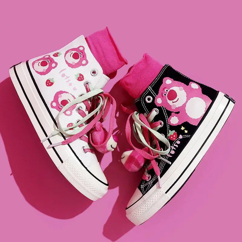 Toy Story Lotso Kawaii Shoes Anime Bear Sneakers High Top Canvas Girl Women Shoes Students Gift Cute Cosplay Costume Prop