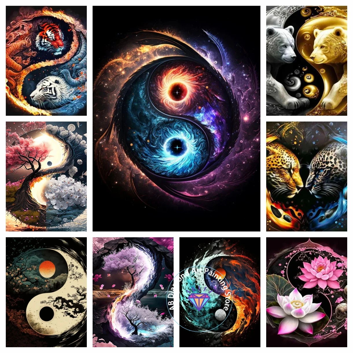 

5D Diamond Painting Kits DIY Tai Chi Yin Yang and Four Seasons Natural Scenery Tiger Leopard Cross Stitch Art Home Decor Gift