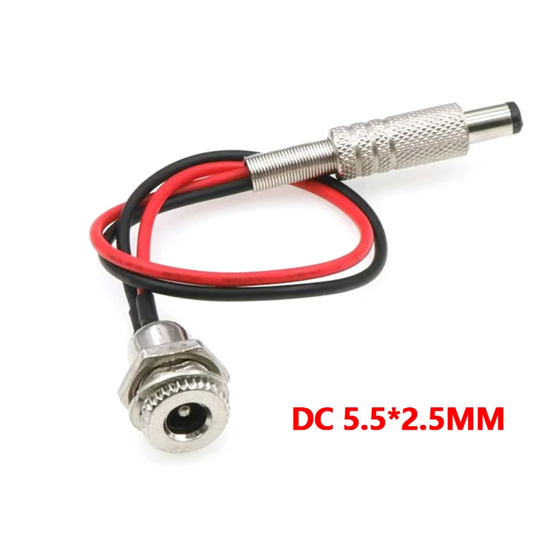 

With Cable Wired DC power Female 5.5 * 2.1 5.5*2.5mm DC Socket High Current All Metal Male Female Power Plug Connector