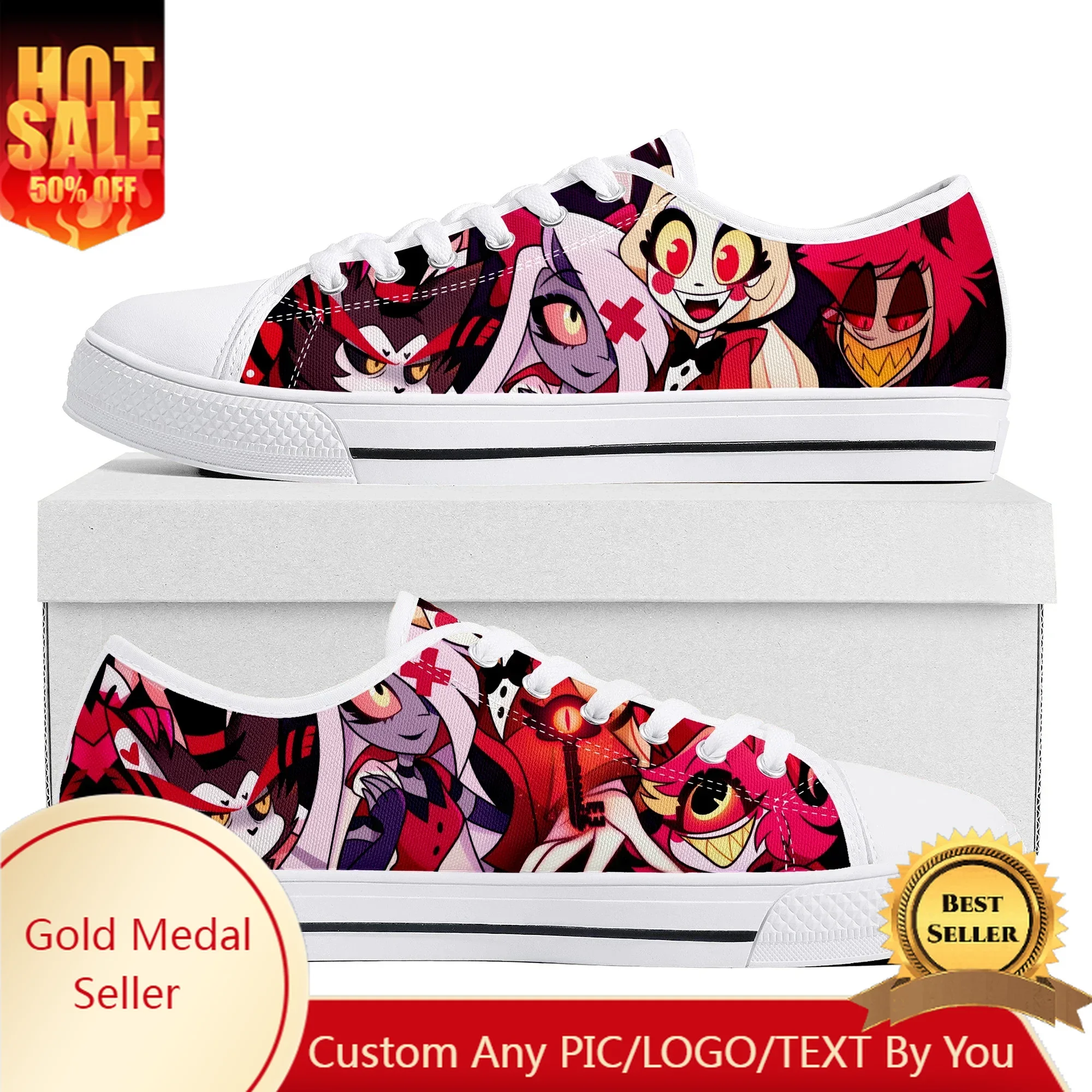 

Hot Cartoon H-Hazbin Hotel Low Top Sneakers Womens Mens Teenager High Quality Shoes Casual Tailor-Made Canvas Sneaker Shoe