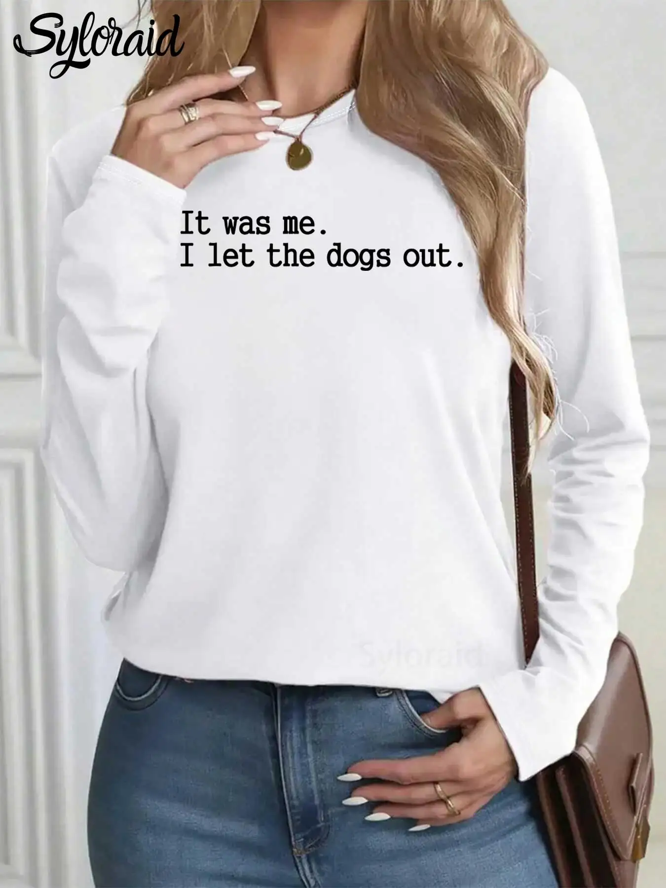 المرأة طويلة الأكمام تي شيرت مضحك الكلب الجرافيك تي شيرت It's Me I Let the Dogs خارج قميص موضة الجولة الرقبة رداء علوي غير رسمي