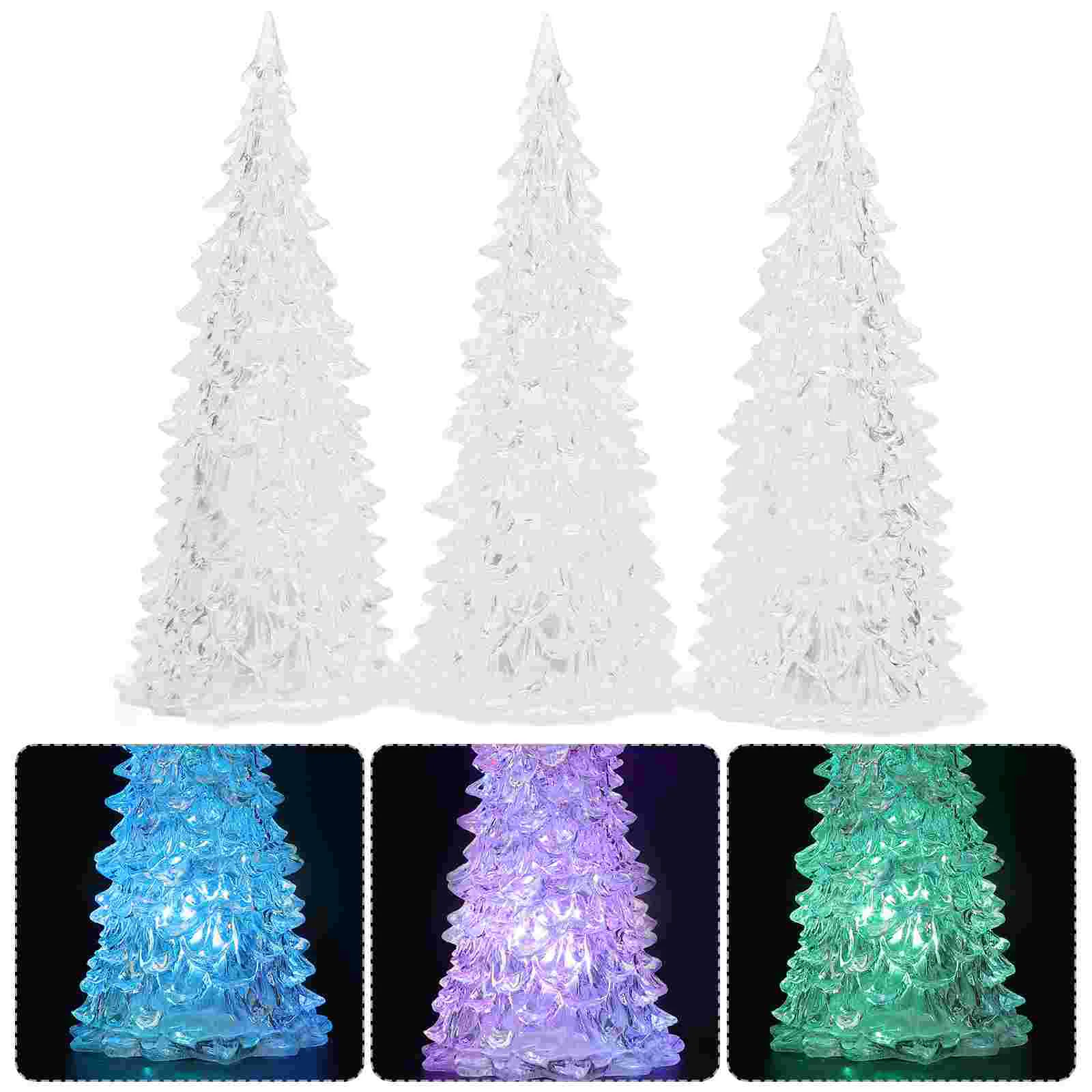 3 Pcs Christmas Tree Glowing LED Mini Xmas Ornaments Color Changing Small Table Sign Acrylic Present