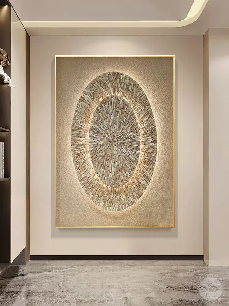 Modern High-End Handcrafted Shell Painting LED Entrance Decorative Art For Living Room, Corridor, And Hallway