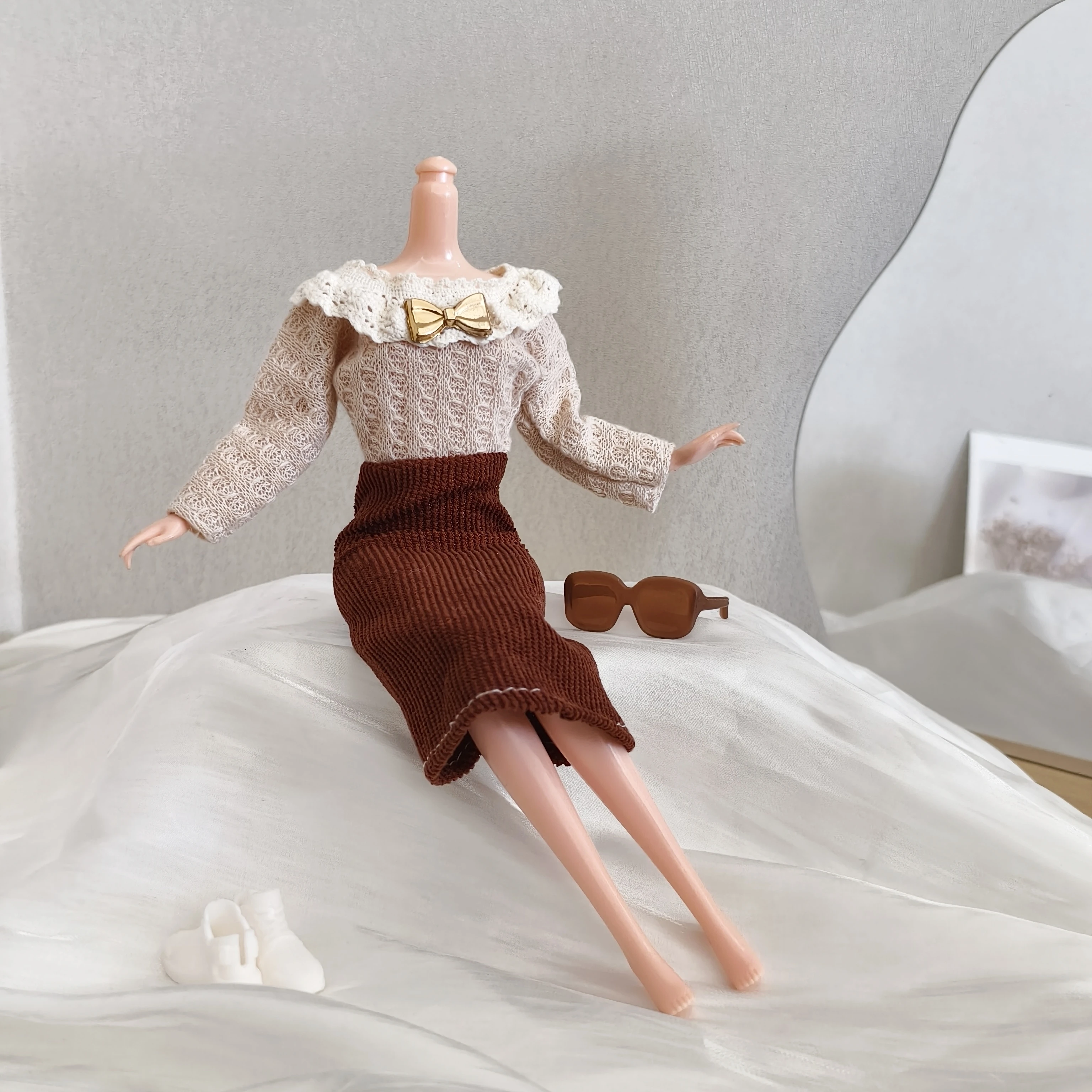 30 centimetri Vestiti per le bambole Accessori Retro Letterario Lady Stile Abito di velluto a coste di pizzo per 1/6 BJD Supermodel Doll Quotidiano FAI DA TE Dress Up