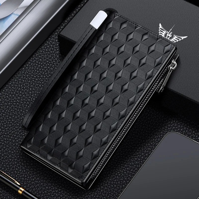 Men's leather handbag, fashionable long wallet, multifunctional card holder, mobile phone bag