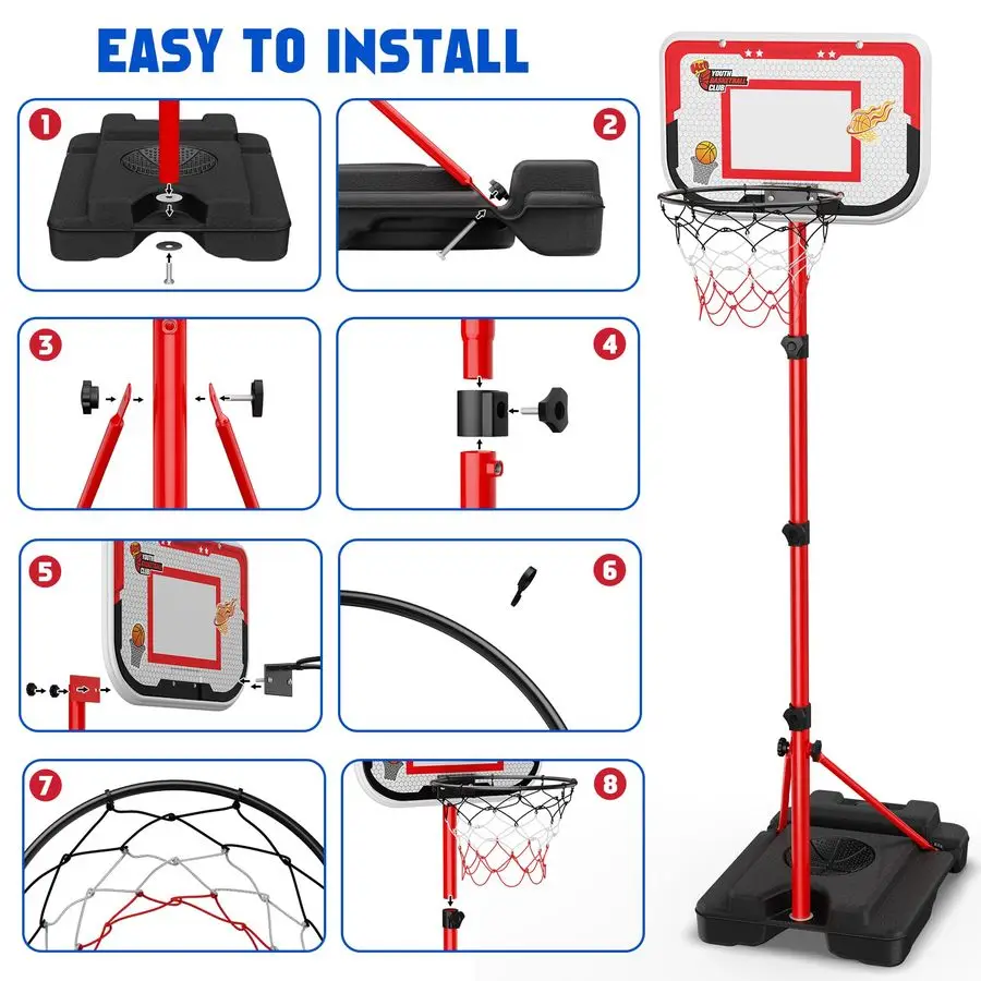 in 1 Kids Basketball Hoop and TBall Set Adjustable Hanging TBall Stand with Automatic Pitching Machine, Indoor Outdoor Sports To