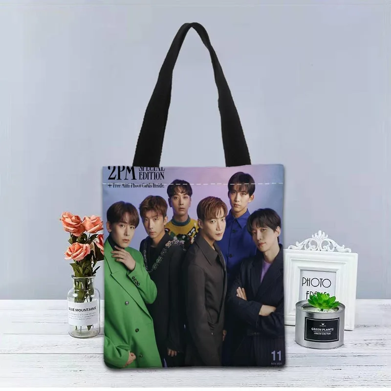 2PM KPOP Handbag Shopping Bag Reusable Eco Large Unisex Canvas Fabric Shoulder Bags Tote Grocery Cloth Pouch 2.16