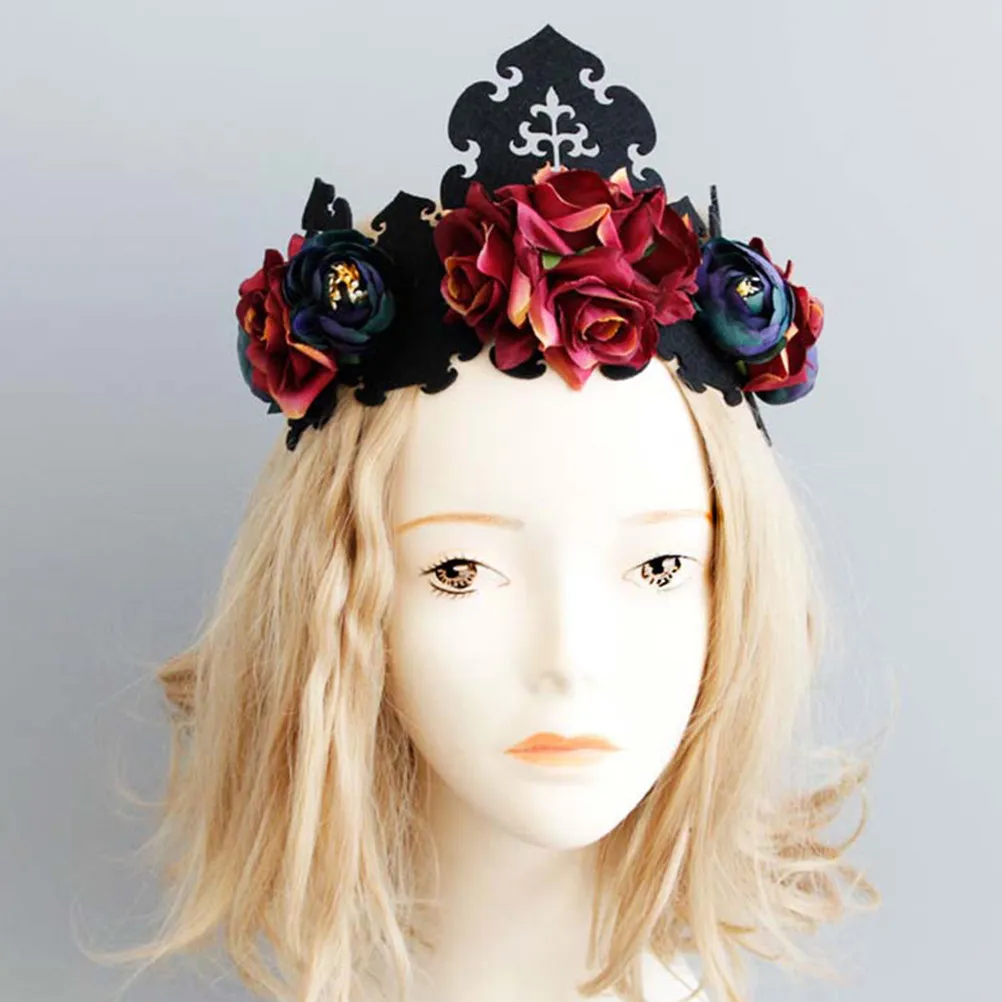 

Halloween Floral Headband Colorful Frontal Hair Band Party Queen Crown Head Garland Lightweight Portable Headdress