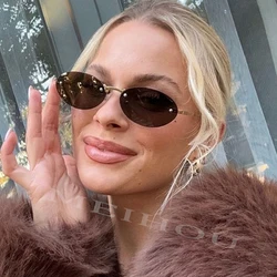 Rimless Oval Women's Sunglasses New Retro metal frame small Cat Eye Sun Glasses Men Shades Punk Driving Eyewear Glasses Female
