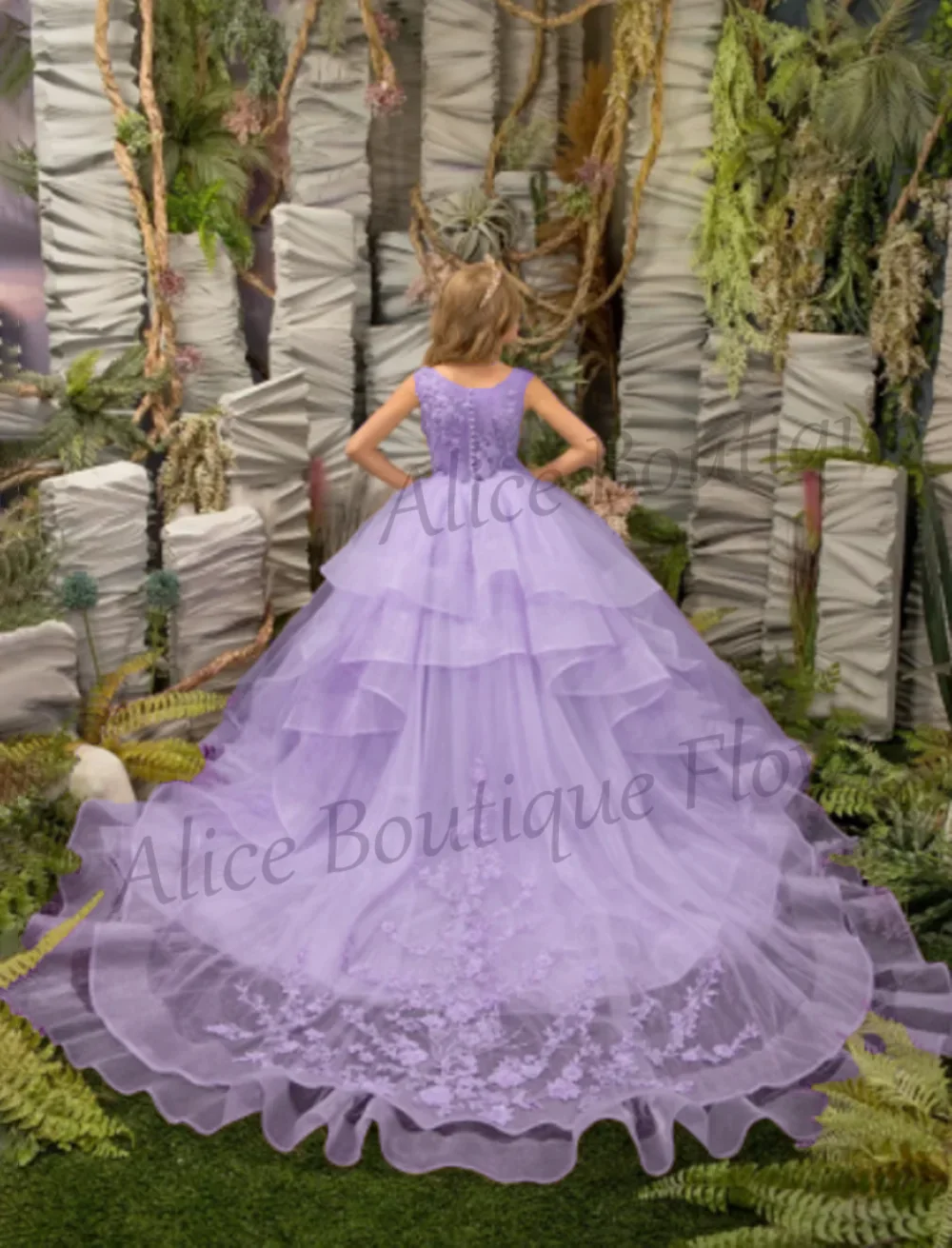 

Luxury Flower Girl Dress Tulle A-Line Lace Appliques Tiered Pleated Dresses For Wedding Birthday First Communion Gown Customized