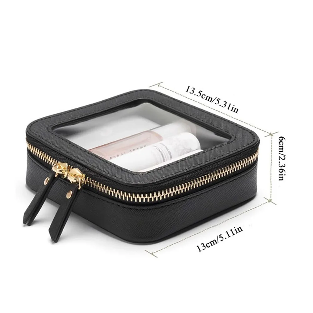 Portable Transparent Zippers Makeup Bag PU Waterproof Square Cosmetics Pouch Women Face Washing Bag Travel Toiletry Bag Pouch