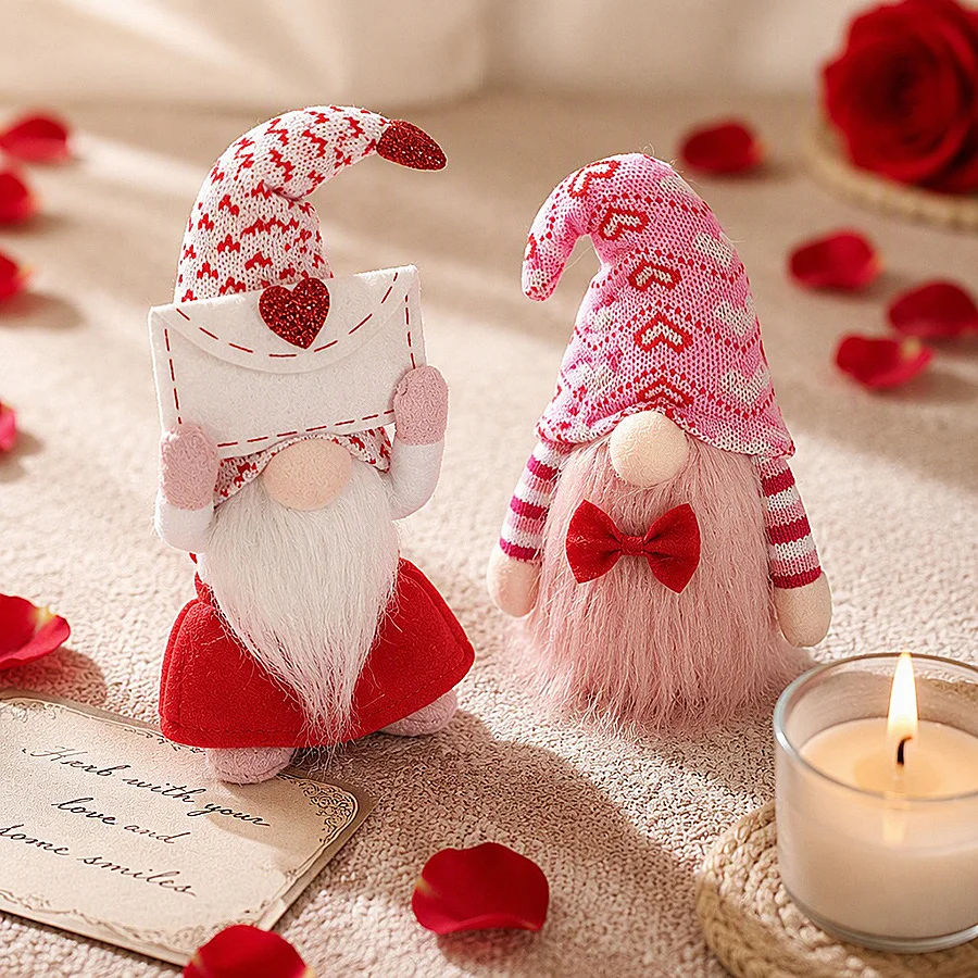 Valentine's Day Gnome Plush Elf Decorations Mr and Mrs Handmade Scandinavian Tomte for Valentine's Day Home Decoration
