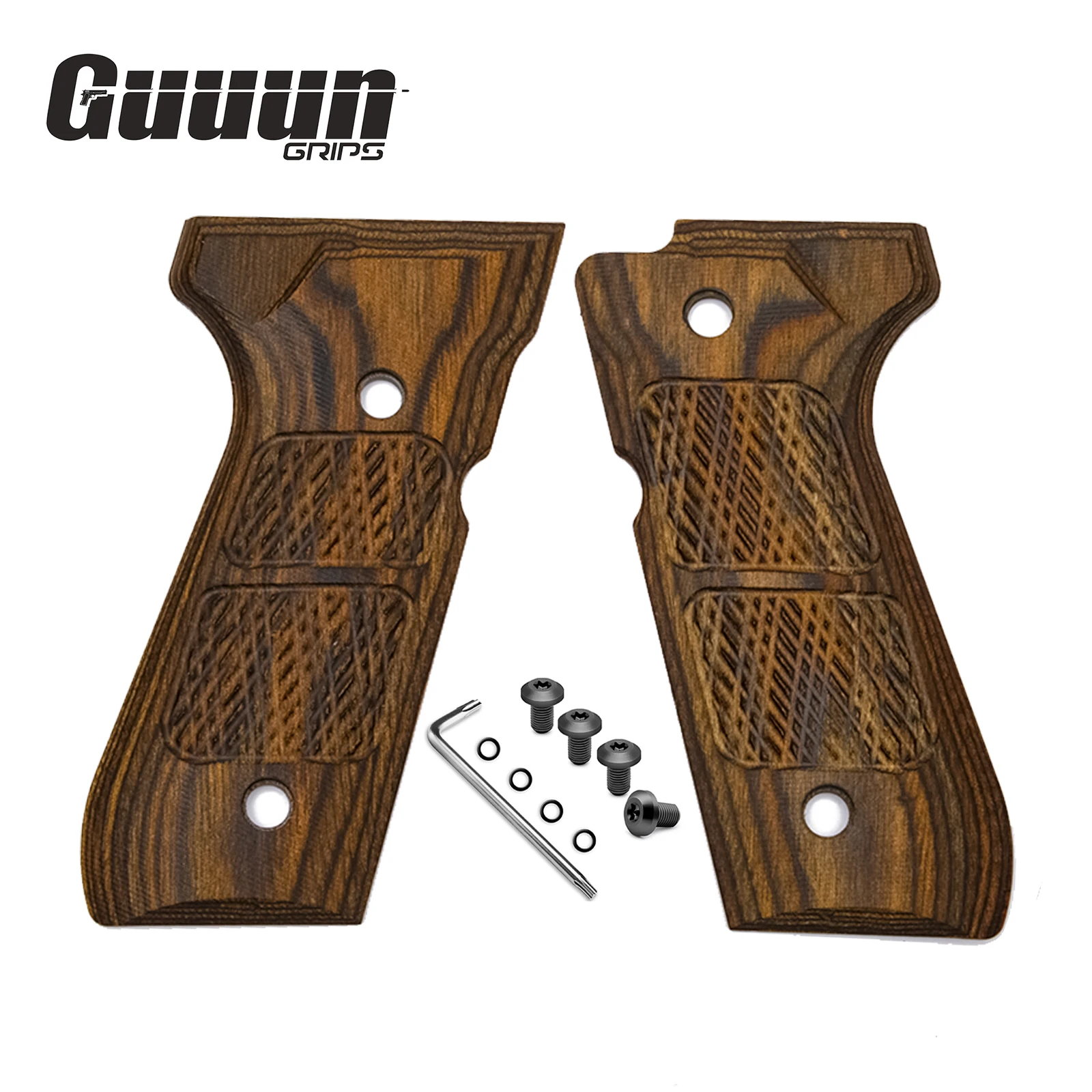 

Guuun Wood Grip for Beretta 92/96 Full Size 92FS Grips, Colored Wood Composite Handle Panel B92-CM