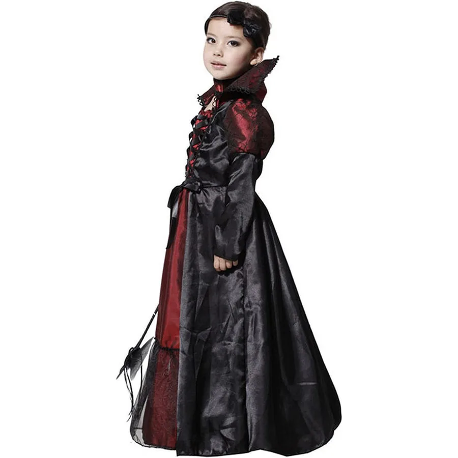 Halloween Girls Costume Vampire Long Dress Ghost Cosplay Carnival Party Performance Children Clothing Disguise Outfits Gothic