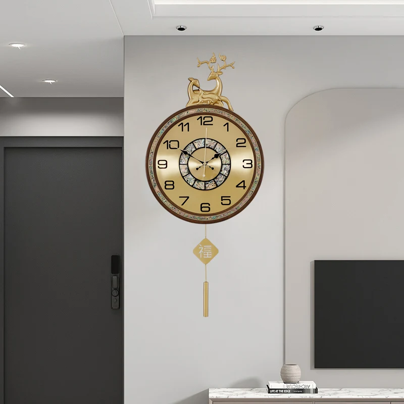 Chinese Fu Lu wall clock living room mute Chinese style classical wall clock home art decorative quartz clock.