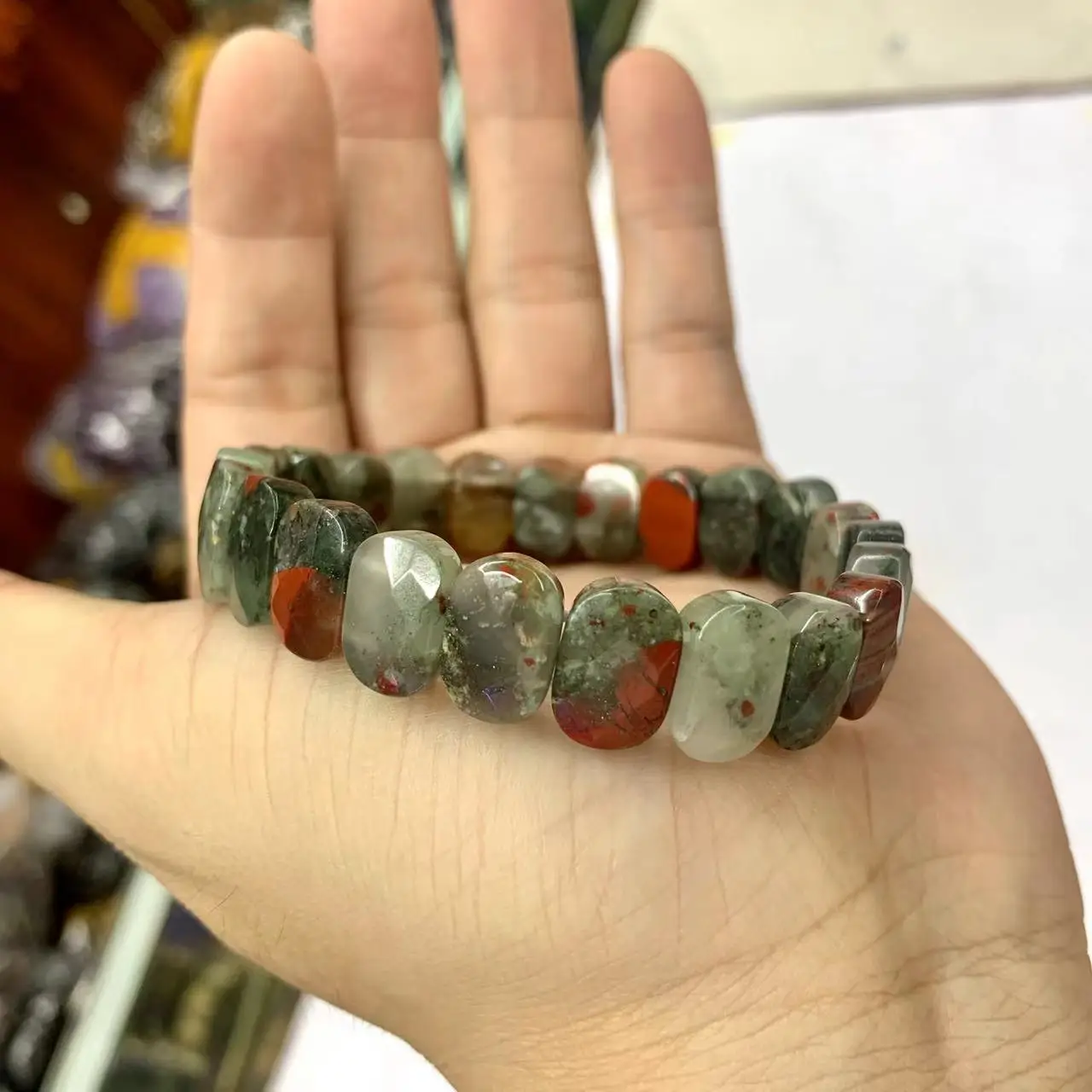 African Bloodstone / Heliotrope Stone Beads Bracelet Natural Gemstone Bangle For Women For Men Wholesele !