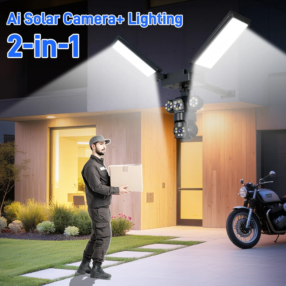 كاميرا شمسية 4G/LTE 3 عدسات 3 شاشات، تتبع تلقائي بدقة 6 ميجابكسل 360 درجة ° PTZ، لا حاجة إلى WiFi، بطارية مدمجة، صفارة الإنذار، CCTV الخارجية V380 Pro #4