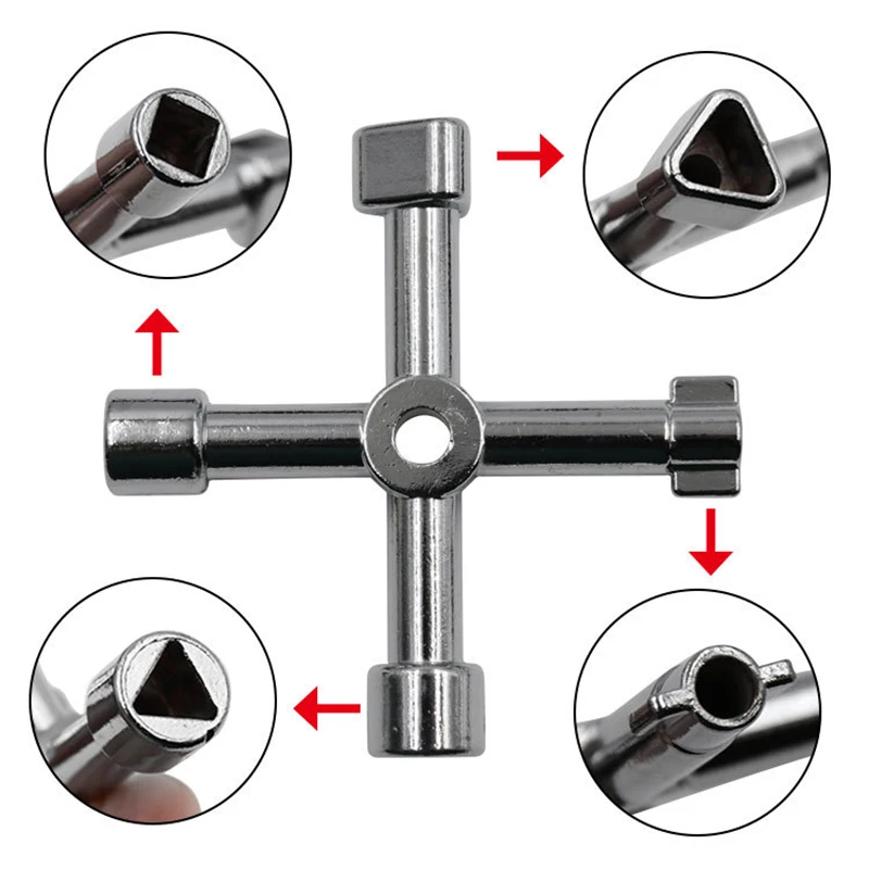 

4 Way Universal Cross Triangle Wrench KEY for Train Electrical Elevator Cabinet Valve Alloy Triangle