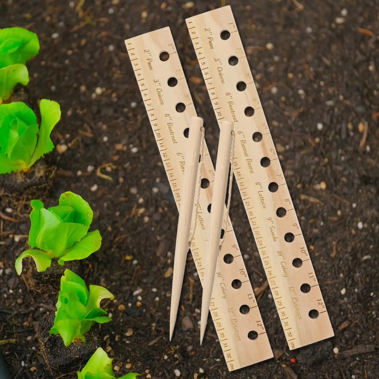 

2 Pieces Planting Ruler and Dibber 12 inch Plant Ruler for Raised Garden Bed