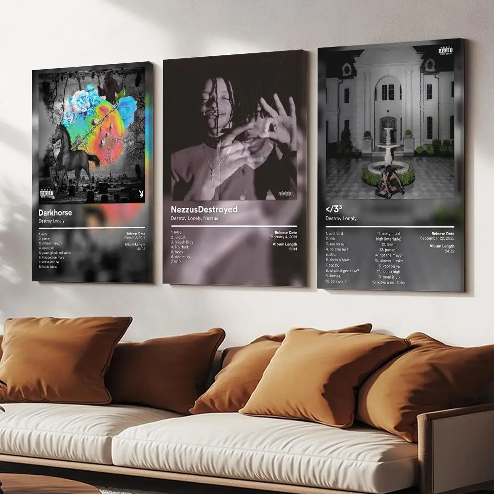 Rapper D-Destroy Lonely Album Cover Painting Calligraphy Wooden Framed Canvas Poster Wall Art HD Waterproof Print Home Decor
