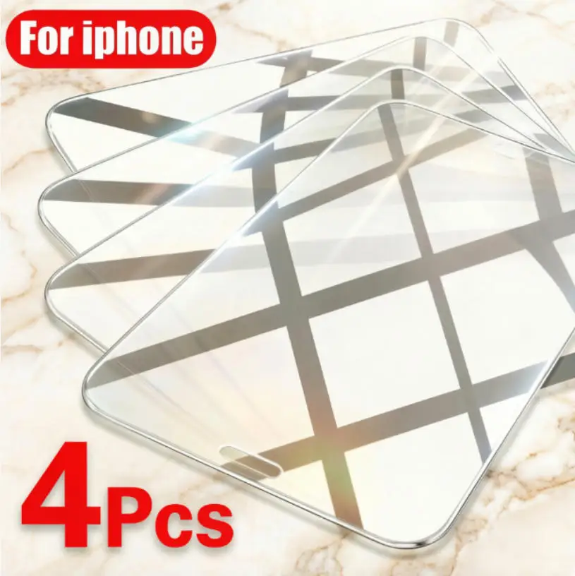 

4PCS Tempered Glass for iPhone 11 12 13 14 15 16 17 Pro Max Screen Protector on for iPhone 12 13 Mini 7 8 6 Plus SE Glass