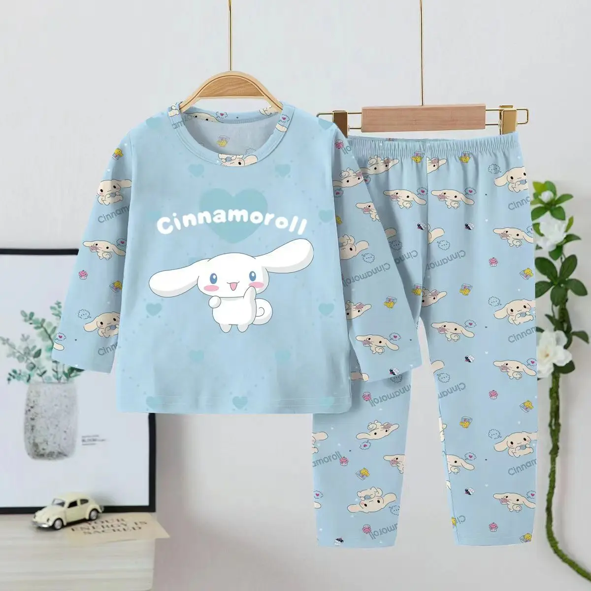 Sanrio Cinnamoroll Children Pajama Sets Soft Suitable Comfy Print Kids Nightwear Set Breathable Trendy 2 Piece Set Autumn Winter