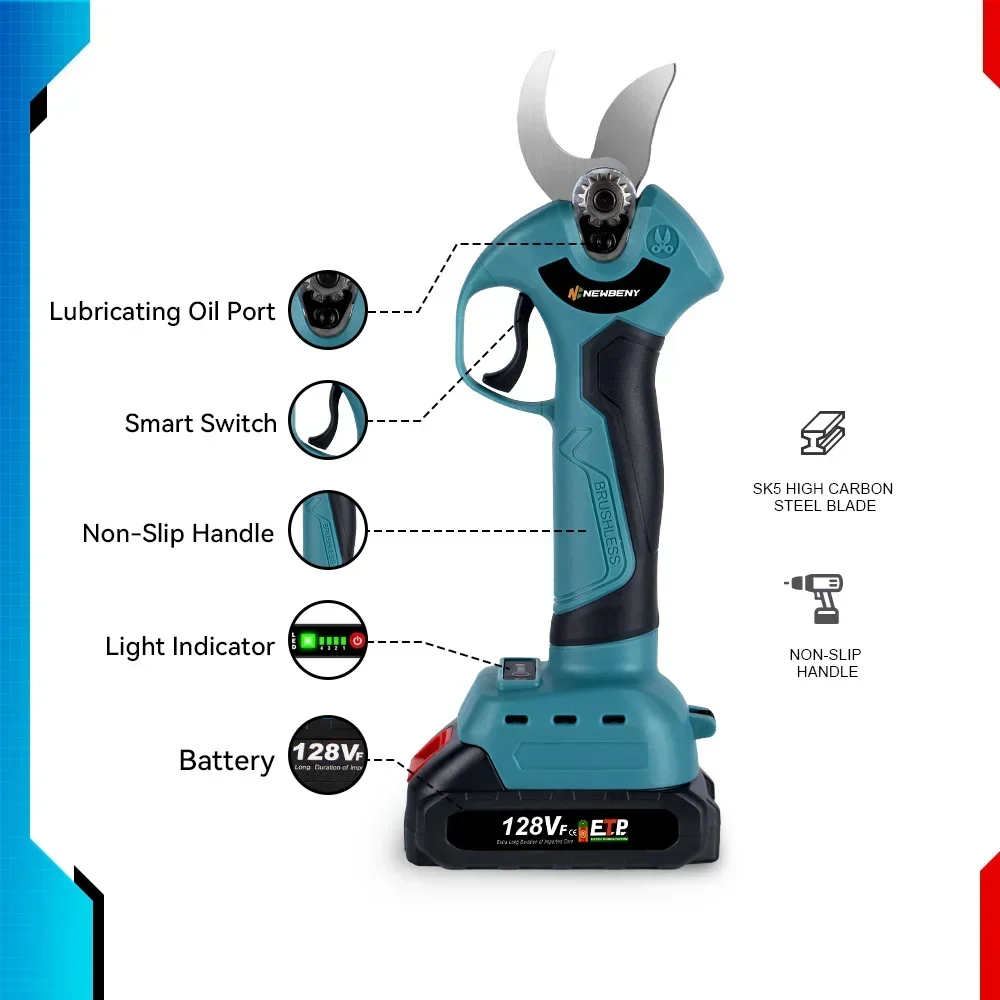 500W 4 Gears Brushless Pruning Shears Fruit Tree Bonsai Pruning Electric Tree Branches Cutter For Makita 18V Battery Pin