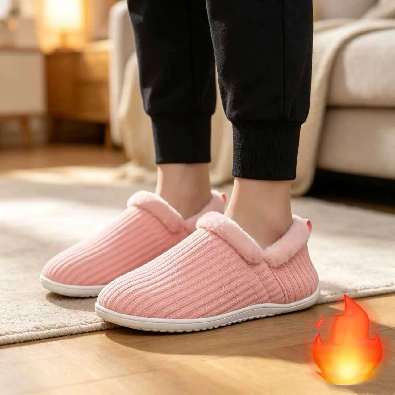 Women Winter Warm Knit Slippers Plush Lined Slip On House Shoes Cozy Indoor Outdoor Comfortable Cold Weather Footwear