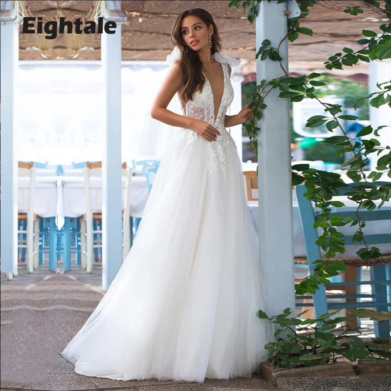 

Eightale Boho Wedding Dresses Corset 3D Lace Princess Backless Bridal Gown Elegant A-Line White Ivory vestido novia 2022