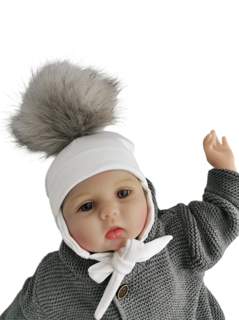 Newborn Baby hat for Boys Girls with ear Warmmer rope Winter  Cotton Beanie Pom Pom Bobble Hat Cap Winter Warm solid Hat Kids