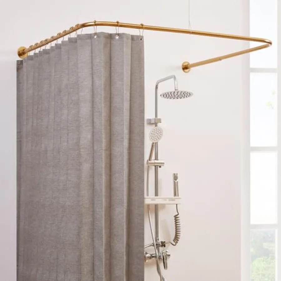 

d Corner Shower Crtain Rod [Both Sides: 23.6"-52" Middle: 31"-46.7"] Adjstable Pole No-Sagging Crtain Rod for Bathroom Otdoor w