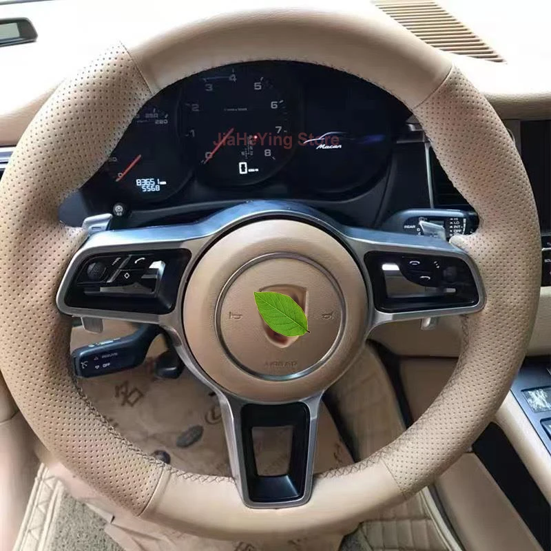 Hand sewn Non-slip Leather Car Steering Wheel Cover For Porsche Macan 911Paramela 718 Cayenne 2015 2016 Auto Accessories